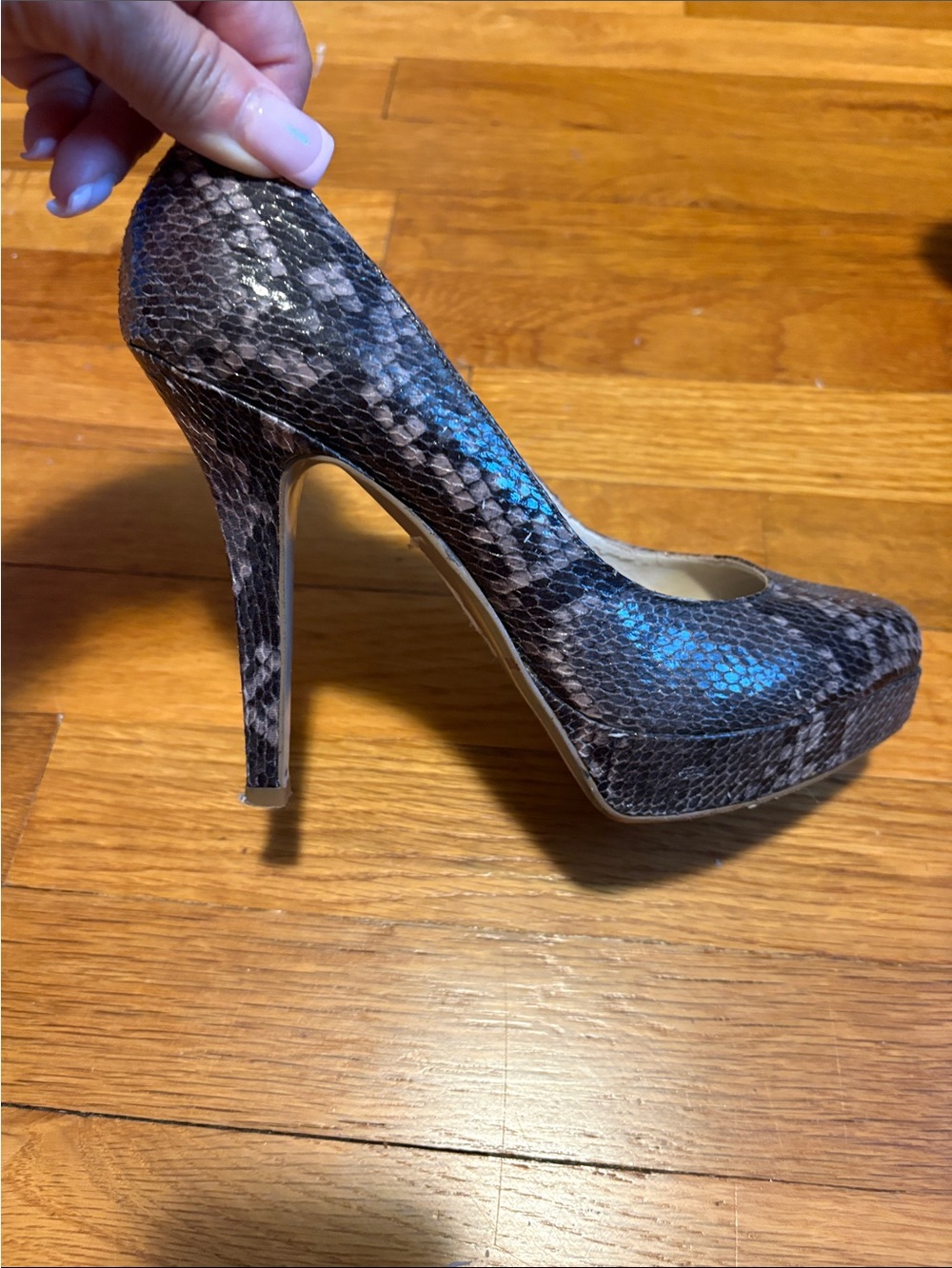 Nine West Snake-Print Platform Pump in Taupe and Gray